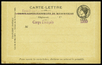 Carte-Lettre "Corps expéditionnaire de Madagascar 1895" surchargée en violet "Expédition Internationale en Chine Corps Français 1900", R, TB