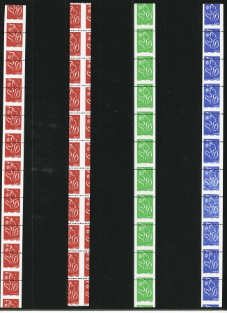 2005-2006 4 roulettes de 11 timbres avec piquage décalé