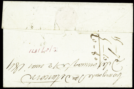 Lettre avec MP "64 Bayonne" pour Tourcoing avec au verso marque manuscrite " Deb de Tonnay" (1811 - seule date connue), ind 19. TB