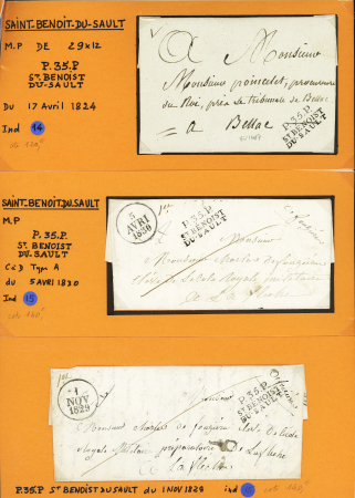 29 plis d Saint Benoist du Sault (marques postales, boites rurales, lettres affranchies). Bel ensemble