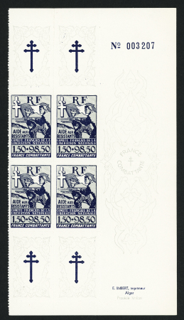 FRANCE LIBRE n°6 en bloc de quatre, bord de feuille,