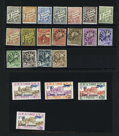 Fin de catalogue Tunisie coloniale, timbres taxe n°1a, 2, 4a, 6a, 9, 10a, 11 à 13, 13a, 15 à 17, 19-20, 22b, 23 à 25, 26 à 35 (série complète), 43 ; préoblitérés n°1 à 8 (série complète) ; PA n° 18 -19, ne