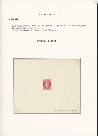 N°373, 2F rose-rouge : epreuve de luxe + 5 blocs de 4 coin daté du Galvano D avec erreur 30.3.41. TB