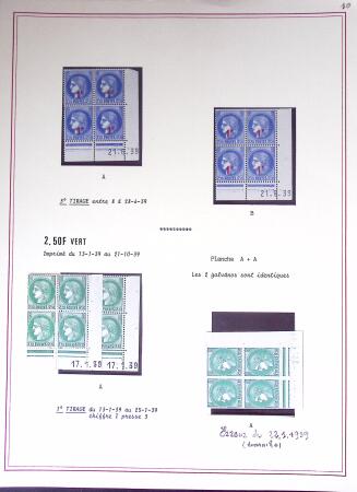 Restant de collection au Type Cérès 1938 - 1942 : timbres