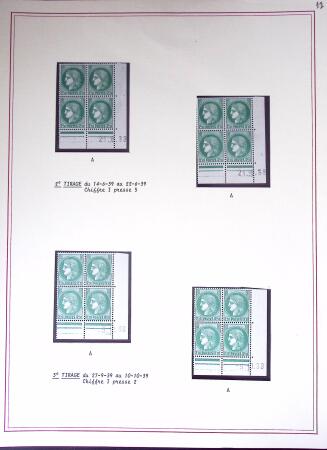 Restant de collection au Type Cérès 1938 - 1942 : timbres