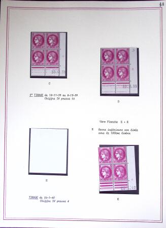 Restant de collection au Type Cérès 1938 - 1942 : timbres