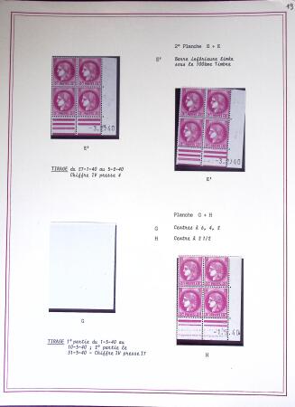Restant de collection au Type Cérès 1938 - 1942 : timbres