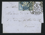 N°29, collé à cheval, OBL étoile 1 + CAD "Paris PL. de la Bourse" (17 janv 71) sur un petit ballon monté pour Montmorillon (Vienne) (La Poste de Paris ou le Général Bourbaki). B/TB