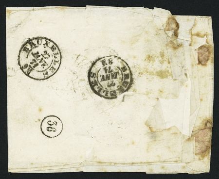 N°36 + 37 OBL  étoile 23 + CAD "Paris rue Aligre" (23 janv 71) sur ballon monté pour Bruxelles (Le Torricelli). Quelques rousseurs