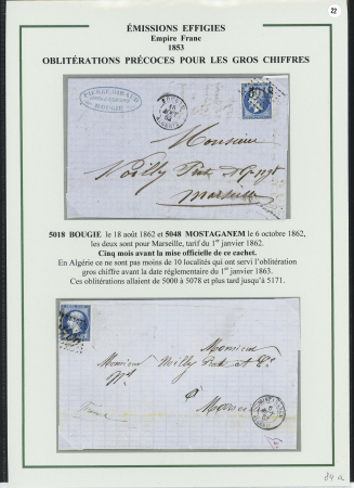 1854-1862, Sélection de 15 lettres affranchies avec