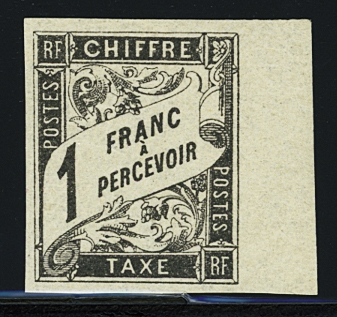 TAXE n°12 1f noir, bdf, neuf **, TB (cote *)