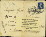 N°140 OBL Pau (1915) sur lettre pour un prisonnier à Berlin avec étiquette jaune bilingue "destinataire introuvable kaiserliches deutches Postamt N24". TB