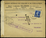 N°140 OBL Paris (6.2.1917) sur lettre pour Petrograd (Russie) avec censure 29 de Dieppe et griffe violette encadrée à bords dentelés "Service suspended". TB