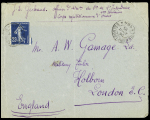 N°140 OBL CAD 2 cercles "tresor et postes 194" (26 aout 1915) sur lettre pour Londres - les lettres affranchies du Corps expéditionnaire d'Orient sont rares. TB