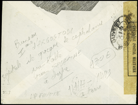 N°140 OBL CAD "postes navales MED. C/1" (1917 - Salamine) sur lettre censurée à en-tête de la Banque d'Athènes pour Rotterdam (le bureau C/1 acheminait exceptionnellement du courrier civil). Rare et TB