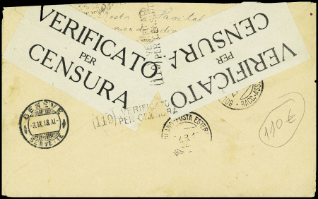 N°138, 3 pièces + n°140, 2 pièces dont une avec surcharge "Postes serbes" OBL CAD du bureau postal ministériel serbe (1918) sur lettre recommandée pour Genève. TB