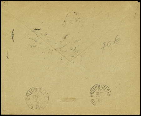 N°140, bande de 3, OBL CAD "Constantinople Galata poste francse" (1922) sur lettre commerciale pour Paris. TB