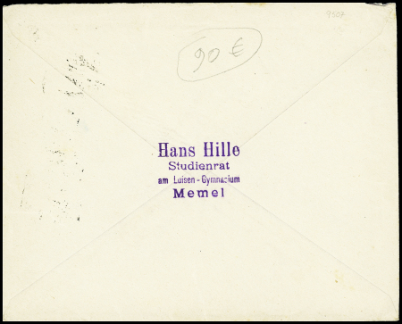 Memel n°39, 4 pièces, OBL CAD "Memel C" (1921) sur lettre pour Eppingen. TB