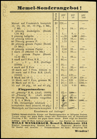 Memel n°39 OBL Memel (1921) sur carte au tarif du 1er échelon intérieur. TB