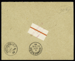 emel n°36 + 67, bande de 3, Merson + Semeuse OBL CAD "Memel C" (1922) sur lettre recommandée contre remboursement pour Nuremberg. TB