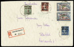Memel n°64 en paire + 67 + 80 + 87 OBL CAD "Russ Memelgebiet" (1923) sur lettre recommandée pour Elberfeld. TB