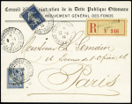 N°140 + Levant n°17 OBL CAD "Constantinople - Pera poste francse" (1914) sur lettre recommandée, AFF mixte, rare et TB