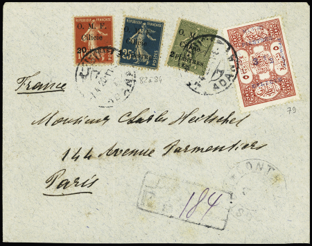 Cilicie n°79 + 82 à 84 Adana 1 (1920) sur lettre recommandée pour Paris. TB
