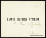 Cilicie n°82 + 83 en bande de 3 OBL Tarsous (1921) au verso d'une lettre de la Banque ottomane pour Paris. TB