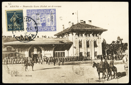 Cilicie n°69 + 83 OBL CAD "Adana 1" (1920) sur carte postale illustrée. Rare et TB