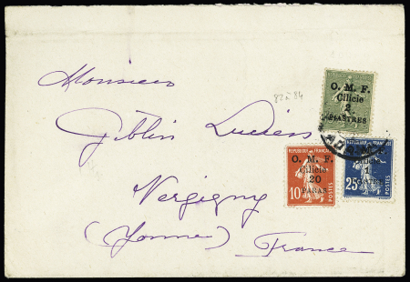 Cilicie n°82 à 84 OBL Adana 1 (1921) sur lettre pour la France. TB