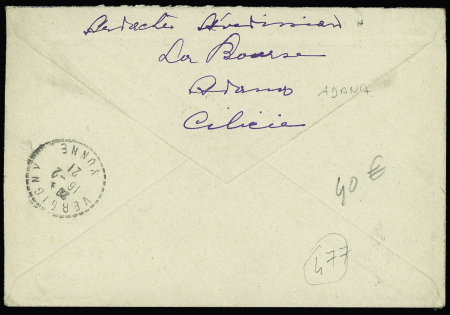 Cilicie n°82 à 84 OBL Adana 1 (1921) sur lettre pour la France. TB