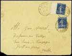 N°140, 2 pièces OBL CAD tireté "Saint-Martin Morbihan" (1921) sur lettre pour Port au Prince (Haïti). Bonne destination. TB