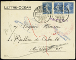 N°140, 3 pièces OBL grand CAD "Veracruz Ver." (1924) sur lettre océan pour Mexico (Salles n°1468). RR et TB