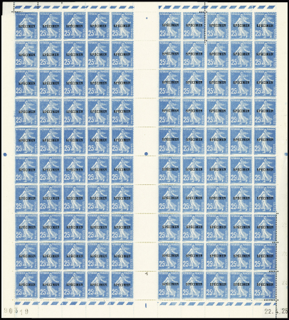 N°140-CI 4, 25c bleu, feuille de 100 avec coin daté