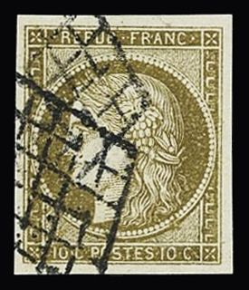 N°1 10c bistre, obl. losange, reproduction Sperati