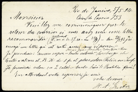 1894 Incoming mail : Postcard from Rio de Janeiro /