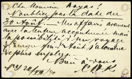 1896 Incoming Mail: Two postal stationery cards from