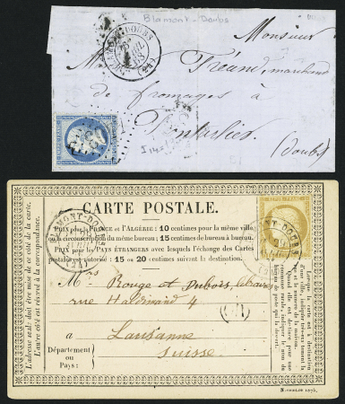 Blamont N°22 OBL GC 4403 + T15 sur lettre et n°55 OBL