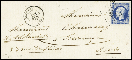 Clerval - N°14 OBL PC 887 + T15 Clerval (1857) sur