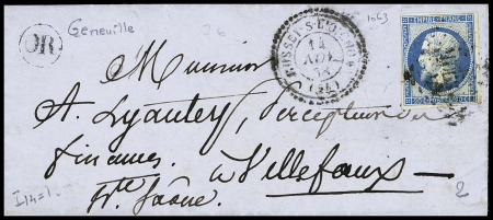 N°14 OBL PC 1063 + CAD T22 "Cussey-s-L'Oignon" (1858) sur lettre avec "OR" de Geneuille. TB