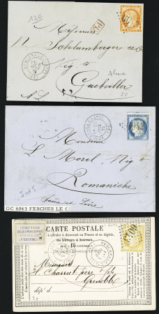 6 plis AFF Cérès dentelée (dont n°38 et 56) OBL GC 6043 + T17 de Fesches le Chatel. TB