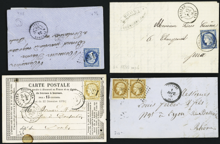 4 lettres avec PC ou GC de Frasne dont n°13 en paire OBL PC 435 + T22. TB