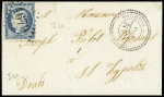N°37 OBL GC 1679 + T24 Goumois (1871) sur lettre, ind 20. Rare et TB