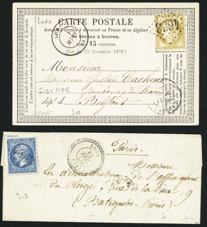 Lods - 2 plis : n°22 OBL GC 4653 + T22 Lods (1863)
