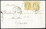 N°43 en paire avec belles marges OBL GC 2964 + T17 Pontarlier (1871) sur lettre. TB