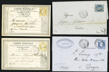 3 plis dont 2 CP précurseurs et n°60 OBL T17 "St Hippolyte-s-le-Doubs" (1 juin 1876) sur lettre. TB