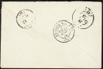 N°28 en paire OBL GC 4849 + T22 Vuillafans (1869) + "BM" dans un ovale sur lettre, ind 15. TB