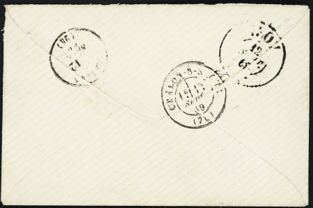 N°28 en paire OBL GC 4849 + T22 Vuillafans (1869) + "BM" dans un ovale sur lettre, ind 15. TB