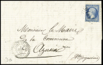N°22 OBL GC 4849 + T22 Vuillafans (1868) sur lettre, ind 15. TB