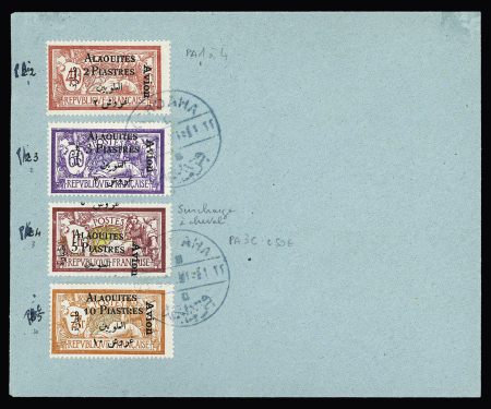 Alaouites : PA n°2 à 5, type Merson dont n°3c surcharge déplacée OBL sur env. sans adresse. TB. Cote TP 90€
